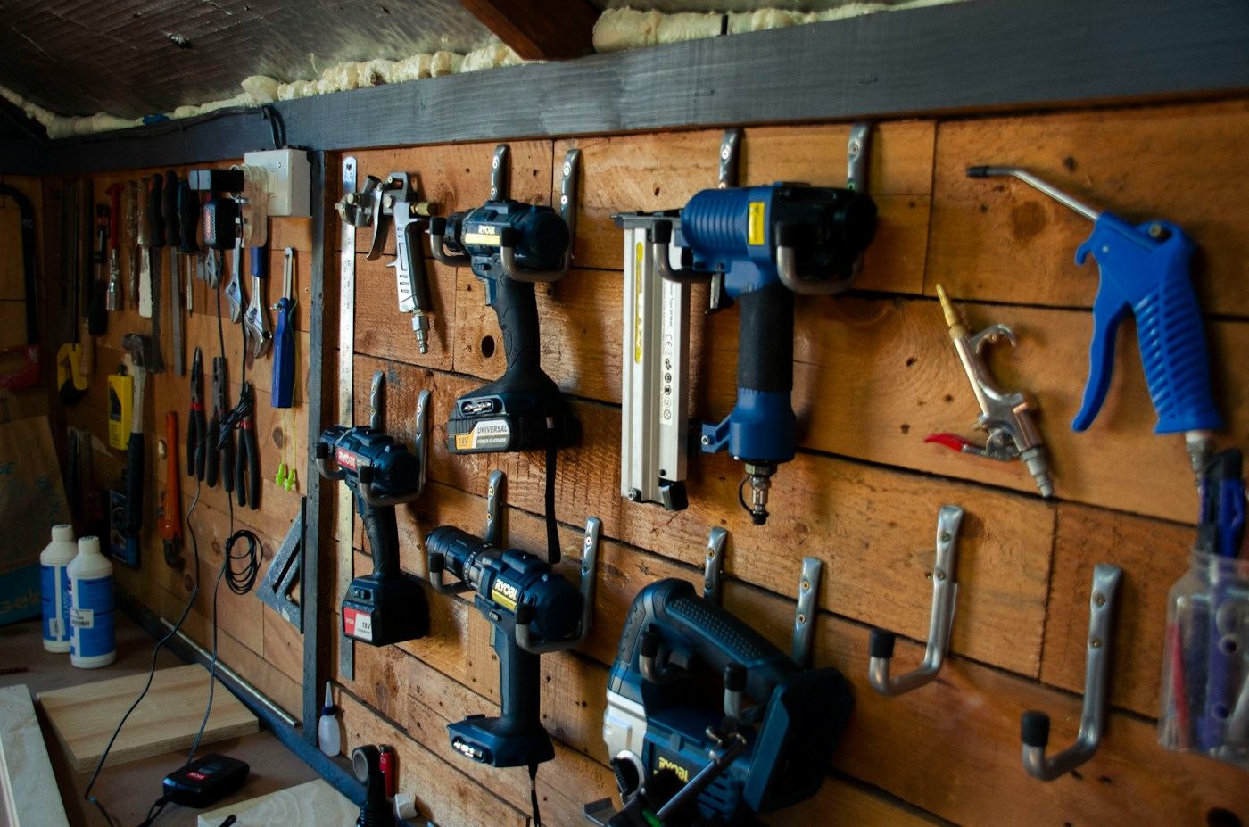 Tools hanging on the workshop wall